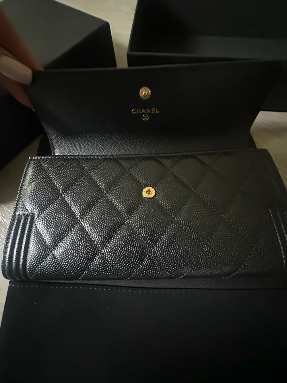CHANEL Boy Wallet .Long Flap Wallet – Black Caviar Leather - Picture 4 of 6